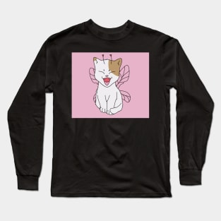 cat fairy cute kawaii cottagecore butterfly pastel pink Long Sleeve T-Shirt